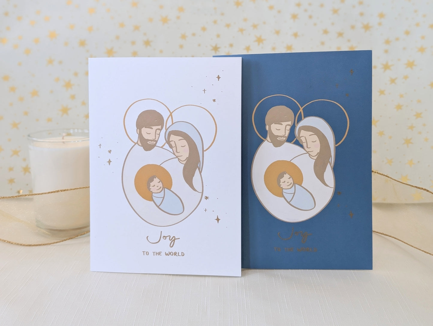 Blue Joy to the World Christmas Card