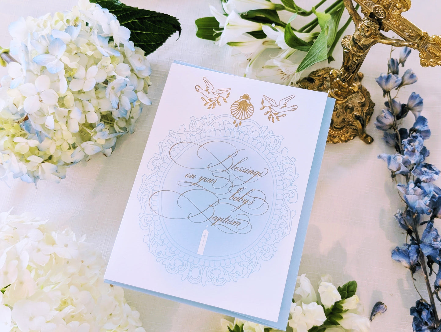 Baby Baptism Card in Blue