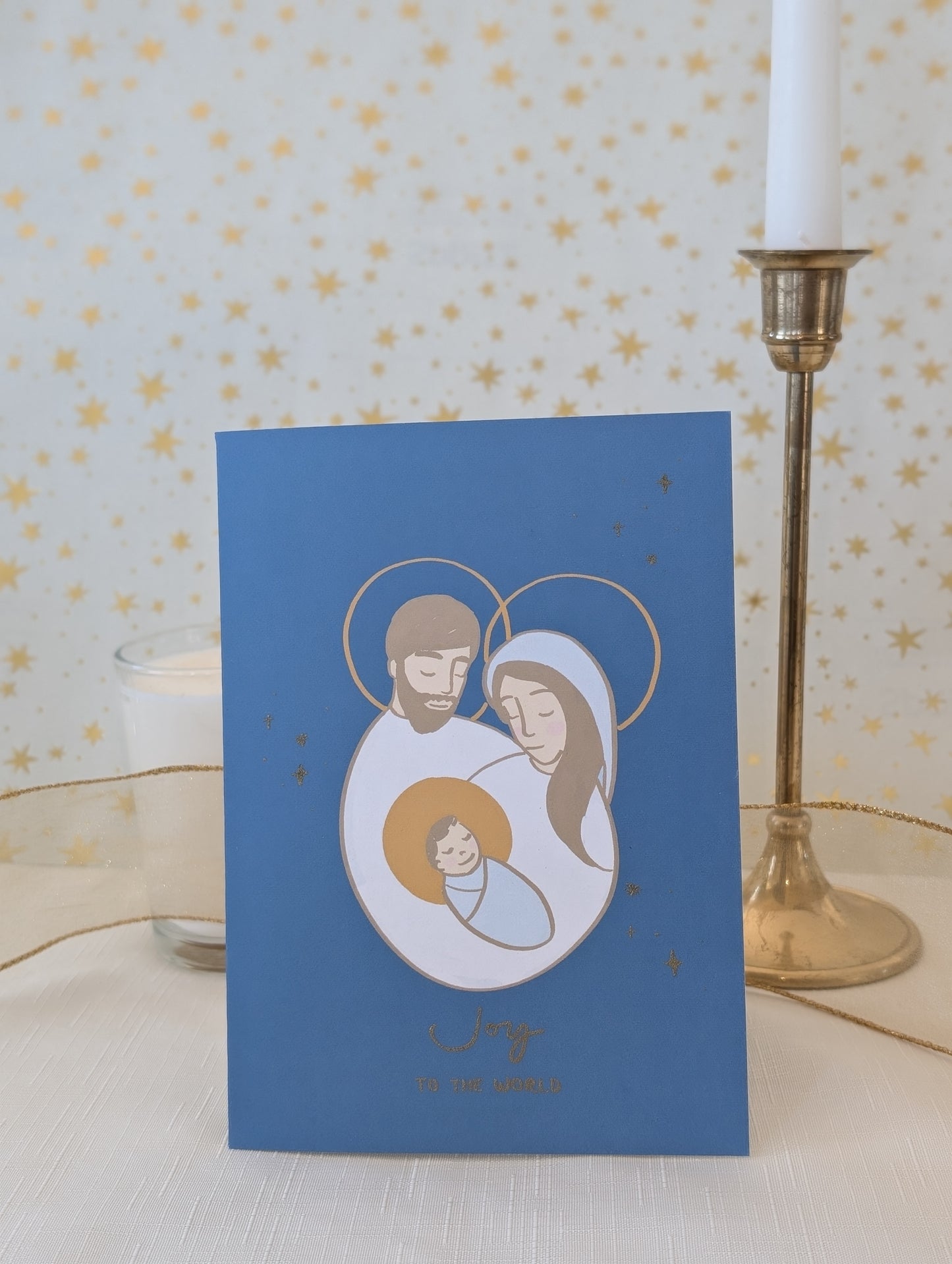Blue Joy to the World Christmas Card